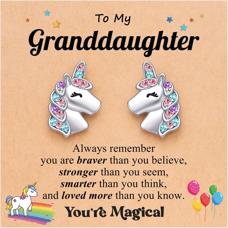 UNGENT THEM Hypoallergenic Unicorn Stud Earrings for Granddaughter Daughter Niece-Magical Kindergarten Graduation Valentines Christmas Birthday Gifts - Image 1